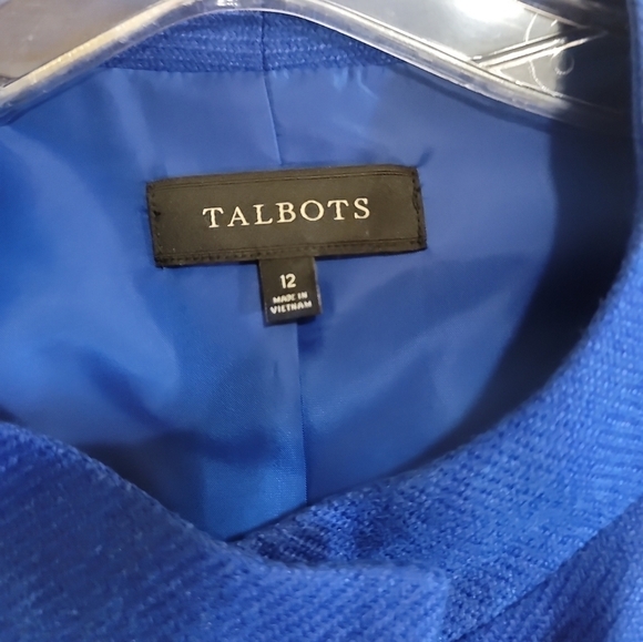 Talbots 100% Linen Royal Blue Blazer Jacket 12 Lined 3 Button Front Patch Pocket - Picture 3 of 5